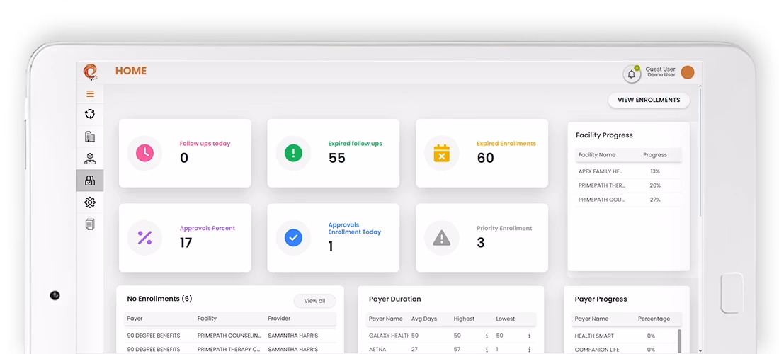 snapshot of eClinicAssist's provider credentialing dashboard